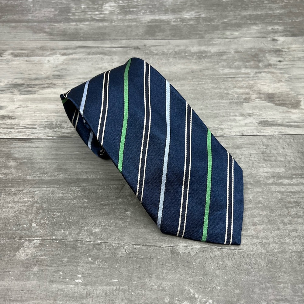 Harry Rosen Blue w/ Green, White & Navy Stripe Silk Tie